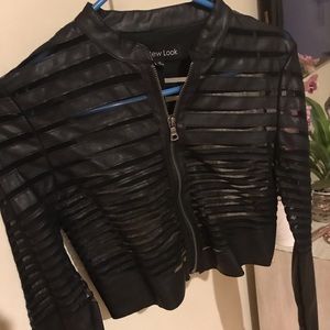 Black leather & mesh ,crop tip jacket .